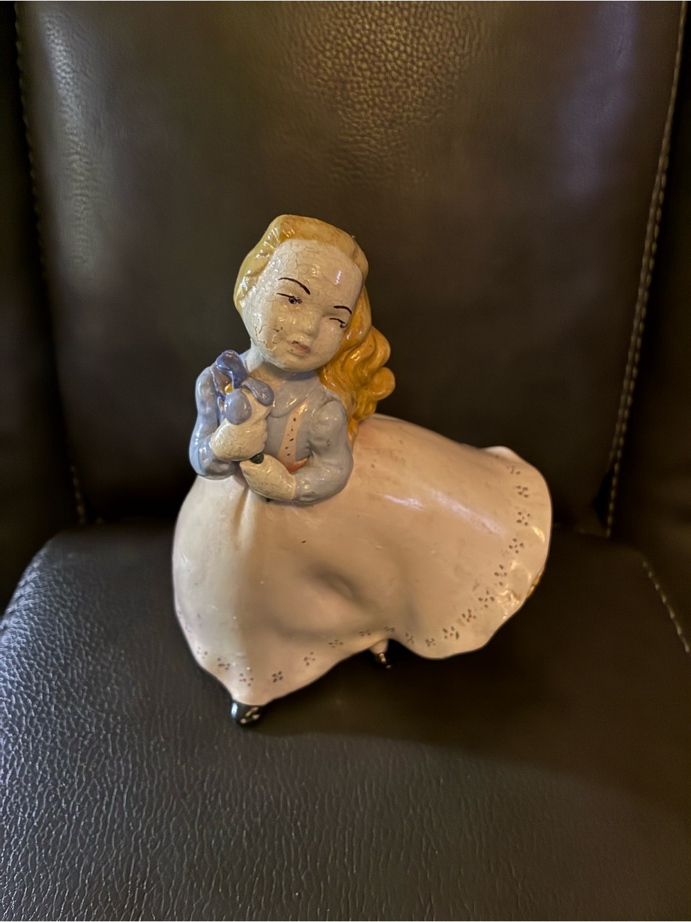 Vintage Holland Mold Ceramic Girl Figurine in Cream and Blue